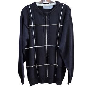 Vintage Bill Blass Sweater Mens XL Textured 90s Black Plaid
